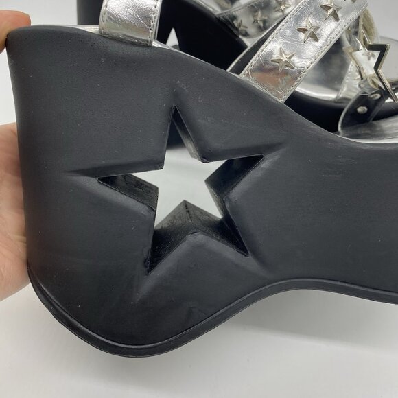 Demonia Dynamite Platform Wedge Sz 7 Silver Star Cutout Rave EDM Festival Gothic - Picture 4 of 15